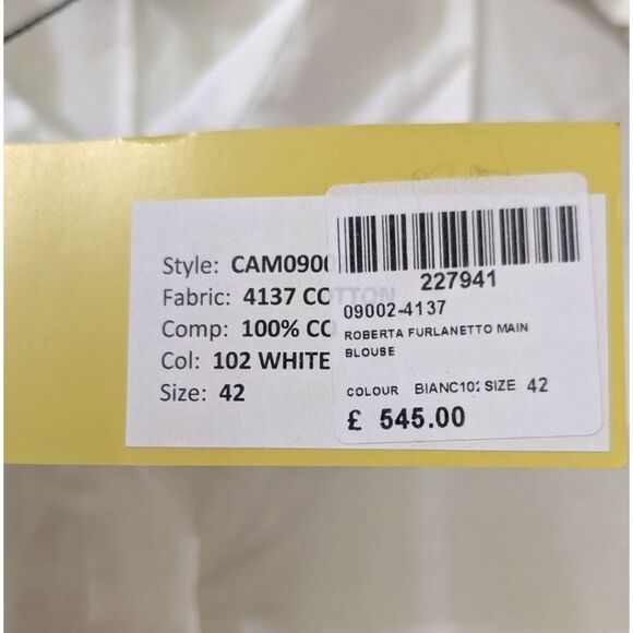 Roberta Furlanetto Main Blouse Tunic in White 100% Cotton Womens EU 42, US 6 NWT - Picture 5 of 9